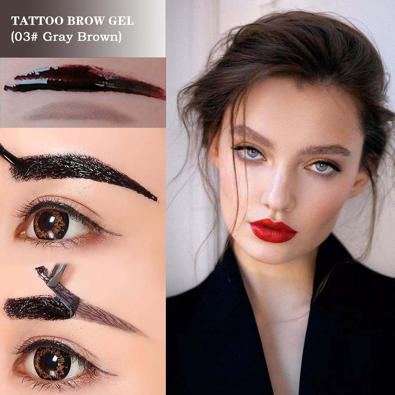 2 Pcs Peel off Tattoo Eyebrow Gel, Natural Elegant Eye-Brow Gel Long-Lasting Waterproof Eyebrow Tattoo Makeup (Gray Brown)
