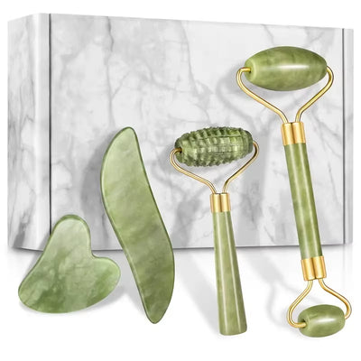 4Pcs Jade Roller & Gua Sha, Facial Roller Massager with Gua Sha Scraping Tool, Jade Stone Massager for Face and Neck - M'S